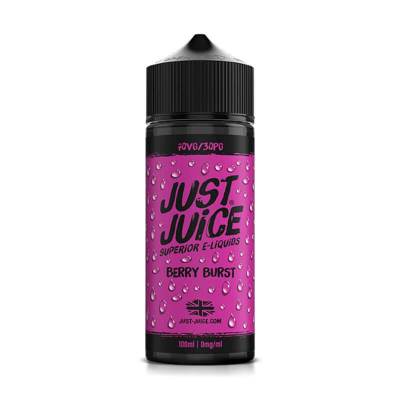 Just Juice Berry Burst 100ml e-liquid bottle on a white background