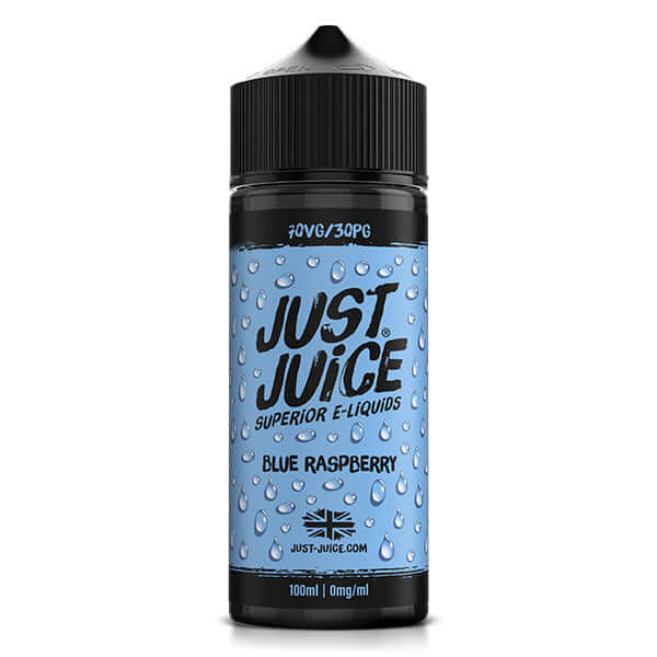 Just Juice blue raspberry 100ml e-liquid bottle on a white background