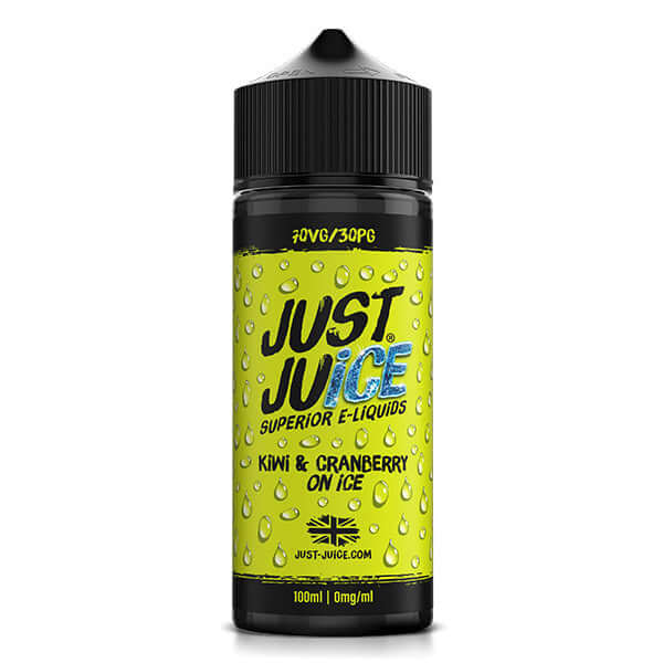 Just Juice kiwi and cranberry on ice 100ml e-liquid bottle on a white background