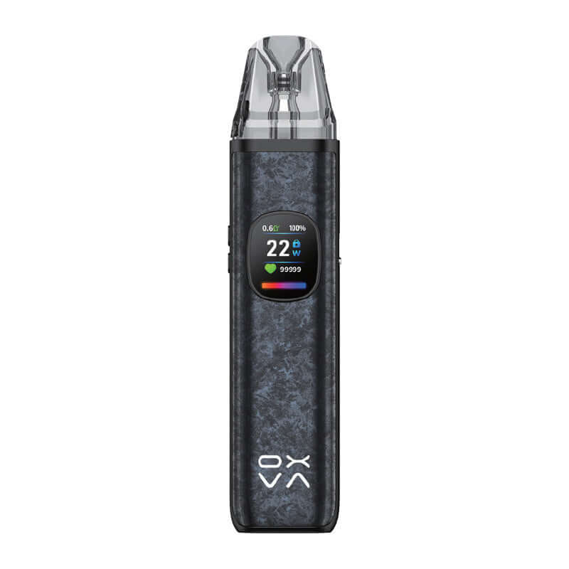 Oxva xlim pro 2 dna frost titanium blue vape device with digital display on a white background