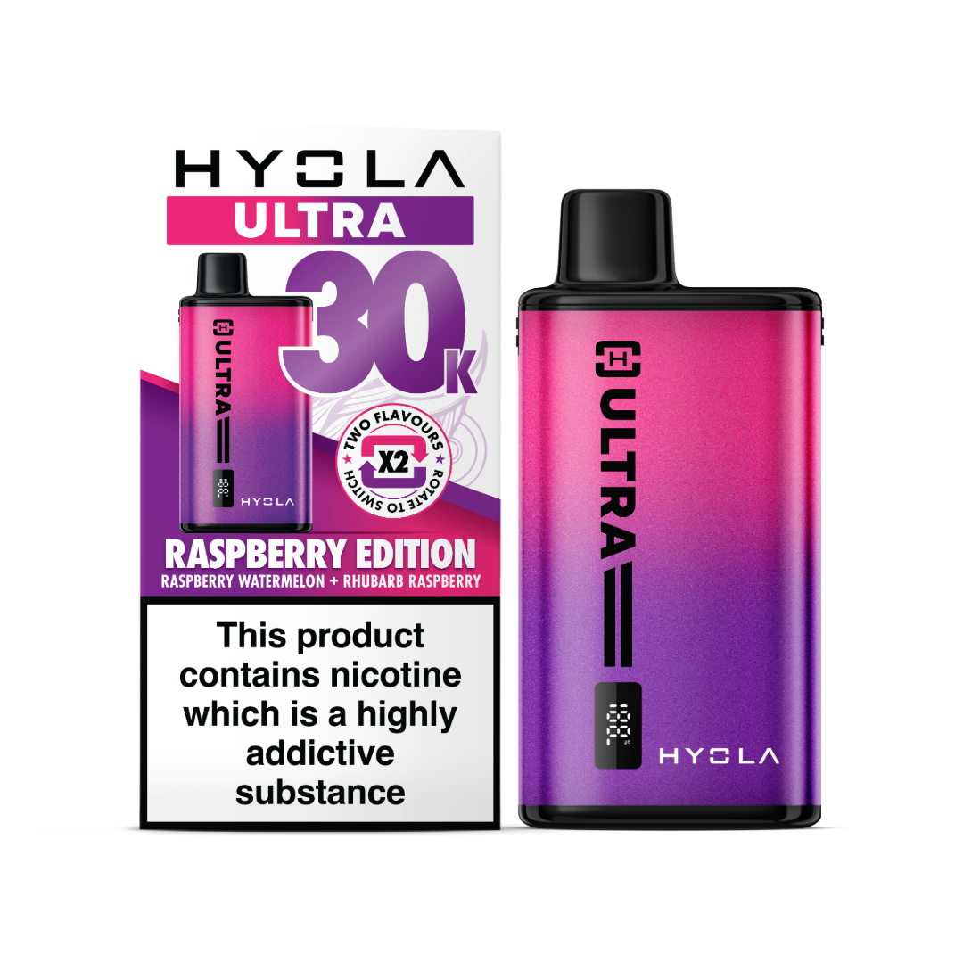 Hyola ultra 30k raspberry edition vape device and box.