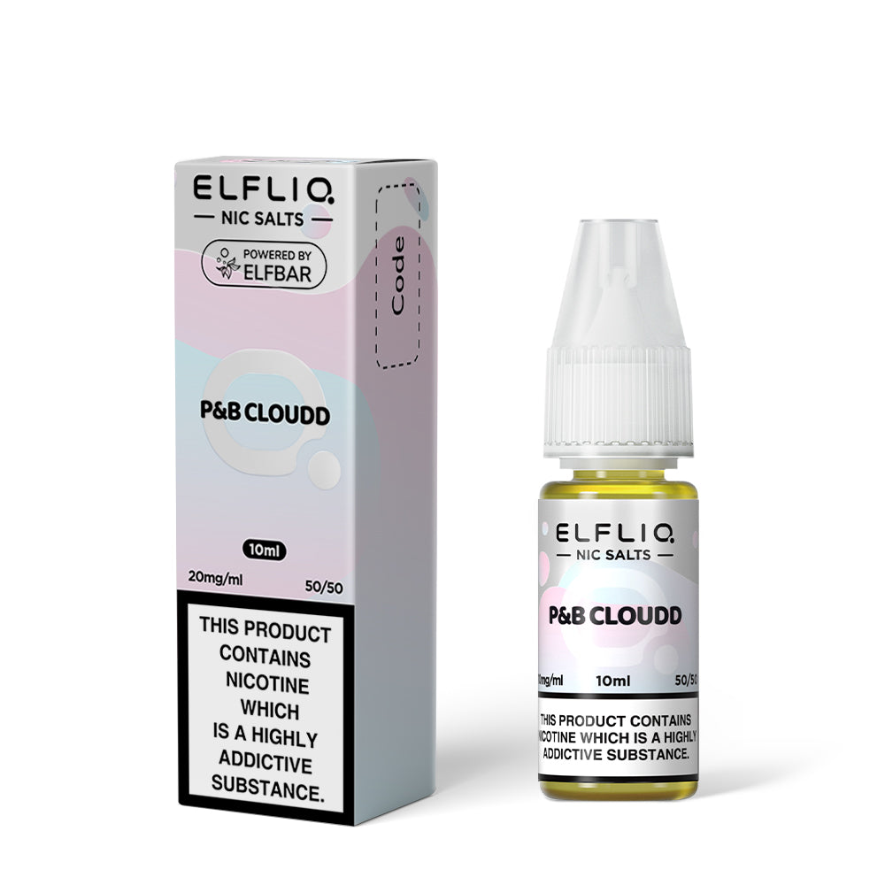 elfliq_nic_salt_e_liquid_10ml_p&b_cloud_bottle_by_elf_bar_showing_50vg_50pg_ratio_with_10mg_or_20mg_nicotine_strength_for_mtl_vaping_variant