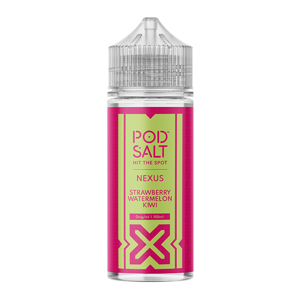 pod-salt-nexus-strawberry-watermelon-kiwi-flavour-shortfill-e-liquid-100ml-bottle-front-angle