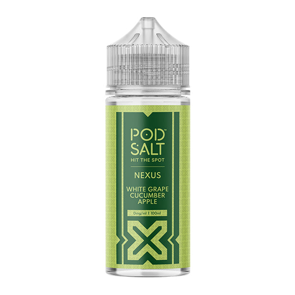 pod-salt-nexus-white-grape-cucumber-apple-flavour-shortfill-e-liquid-100ml-bottle-front-angle