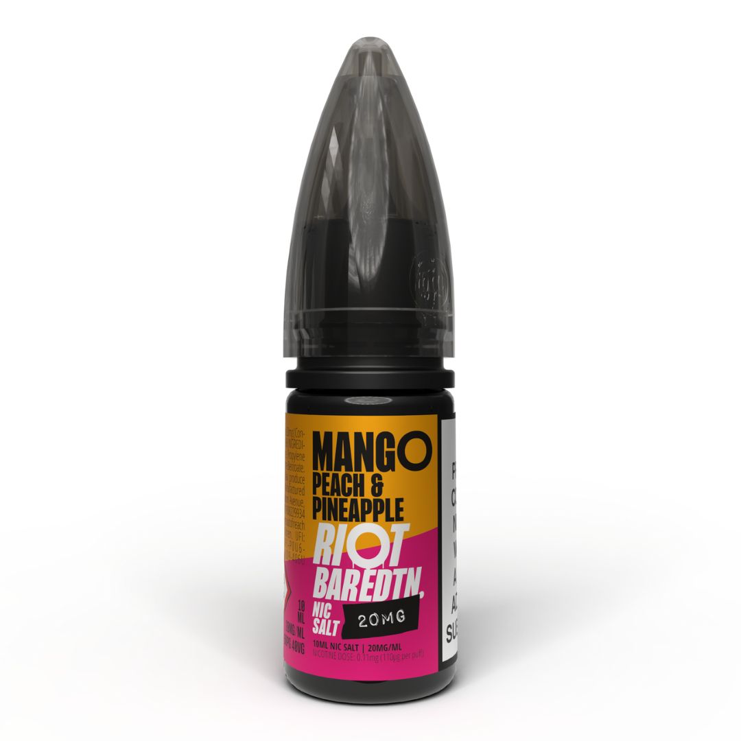 riot_squad_nic_salt_e_liquid_10ml_mango_peach_&_pineapple_bottle_showing_50vg_50pg_ratio_with_5mg_10mg_or_20mg_nicotine_strength_for_mtl_vaping_variant