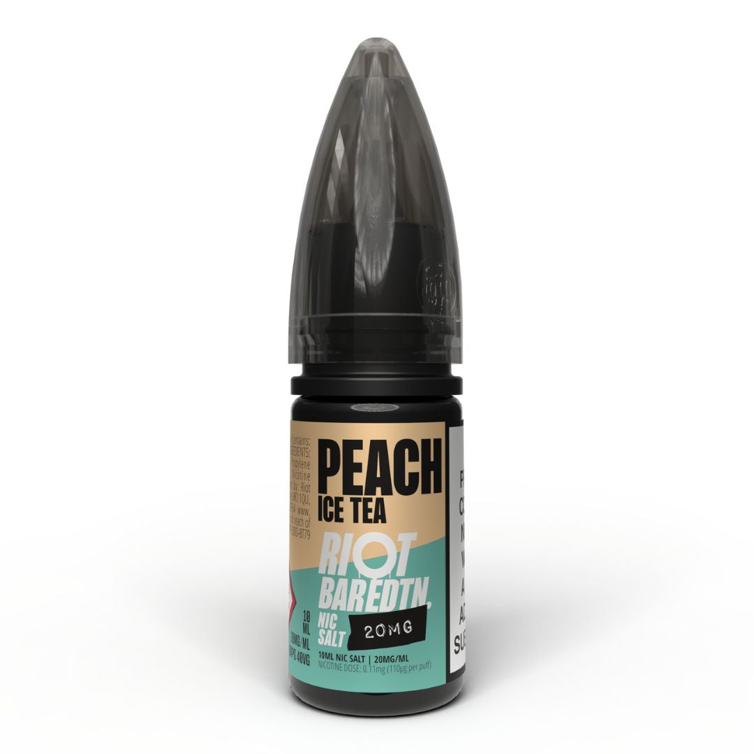 riot_squad_nic_salt_e_liquid_10ml_peach_ice_tea_bottle_showing_50vg_50pg_ratio_with_5mg_10mg_or_20mg_nicotine_strength_for_mtl_vaping_variant