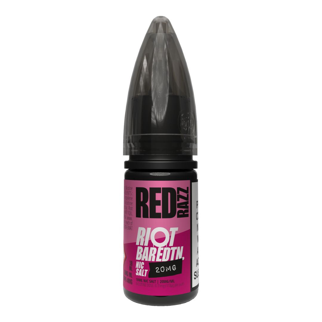 riot_squad_nic_salt_e_liquid_10ml_red_razz_bottle_showing_50vg_50pg_ratio_with_5mg_10mg_or_20mg_nicotine_strength_for_mtl_vaping_variant