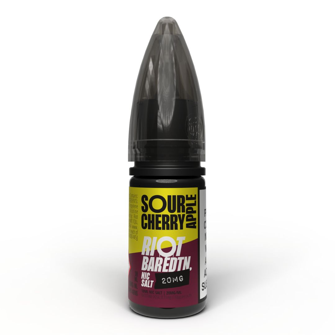 riot_squad_nic_salt_e_liquid_10ml_sour_cherry_apple_bottle_showing_50vg_50pg_ratio_with_5mg_10mg_or_20mg_nicotine_strength_for_mtl_vaping_variant