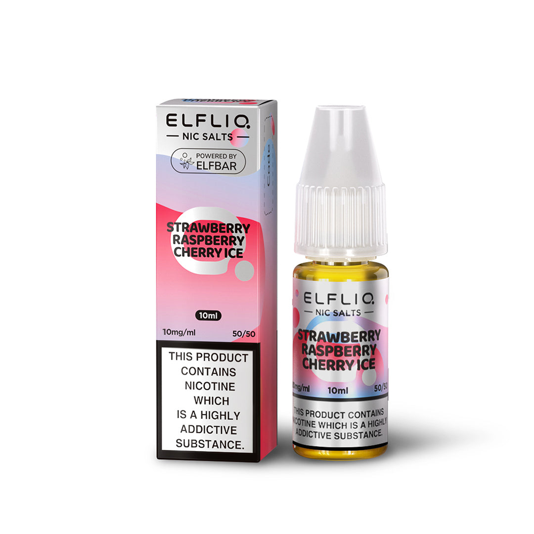 elfliq_nic_salt_e_liquid_10ml_strawberry_raspberry_cherry_bottle_by_elf_bar_showing_50vg_50pg_ratio_with_10mg_or_20mg_nicotine_strength_for_mtl_vaping_variant