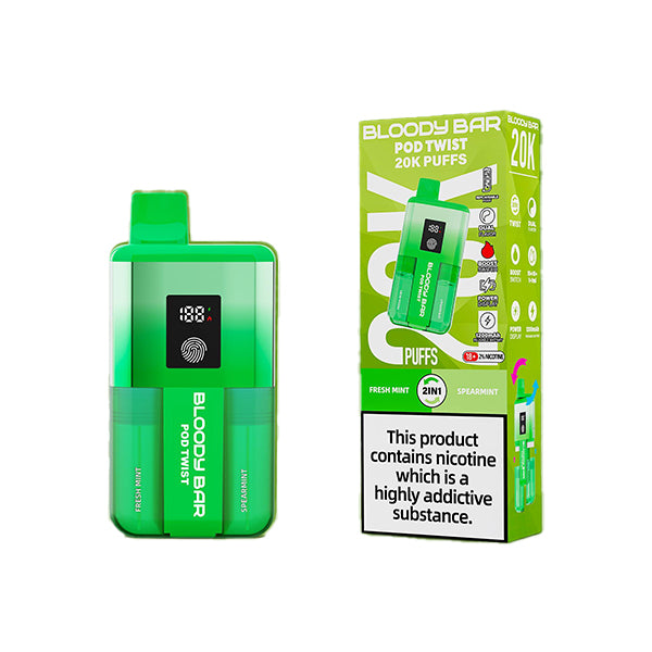 Bloody Bar pod twist 20k fresh mint and spearmint variant device and box.