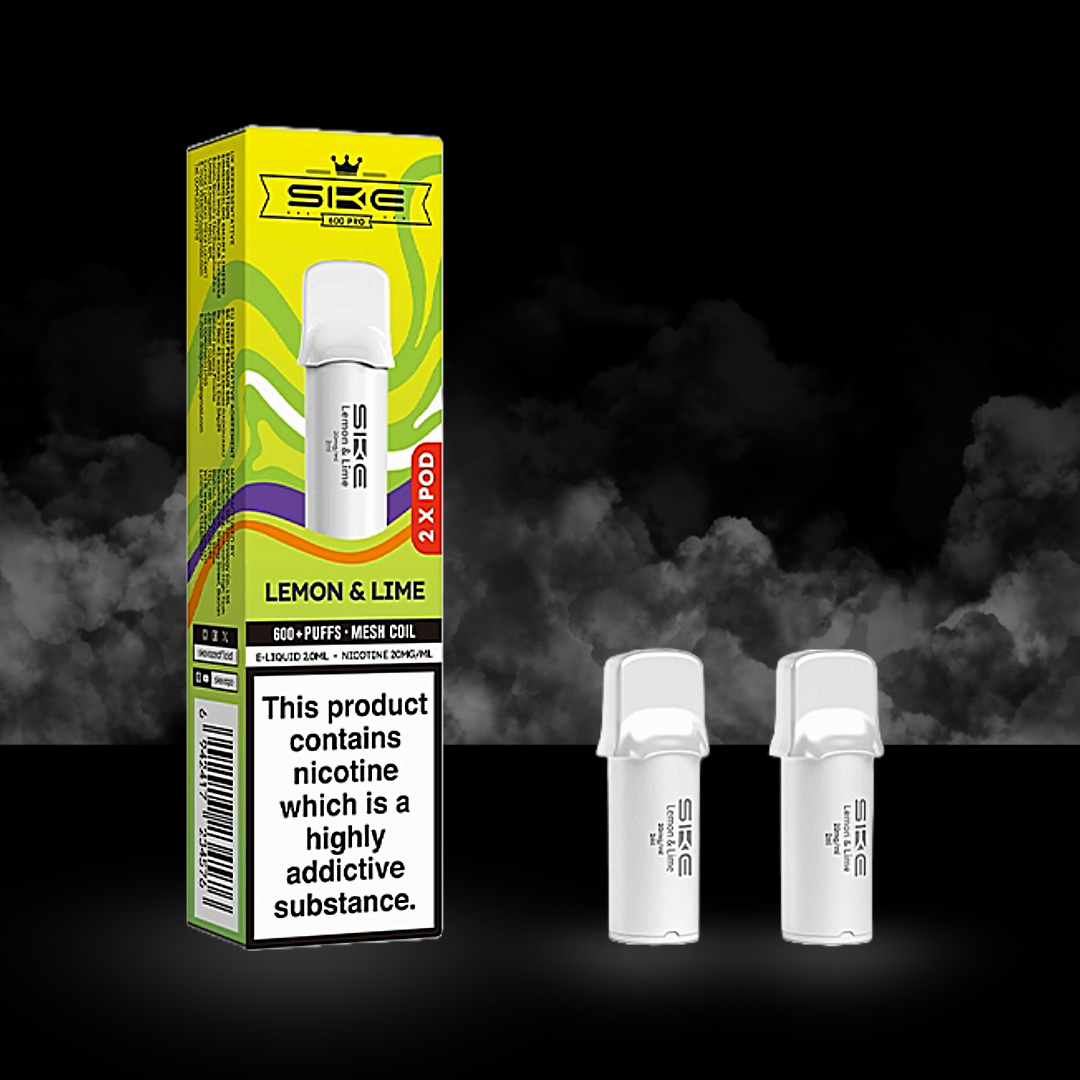ske 600 pro lemon and lime flavour pod box with two pods.