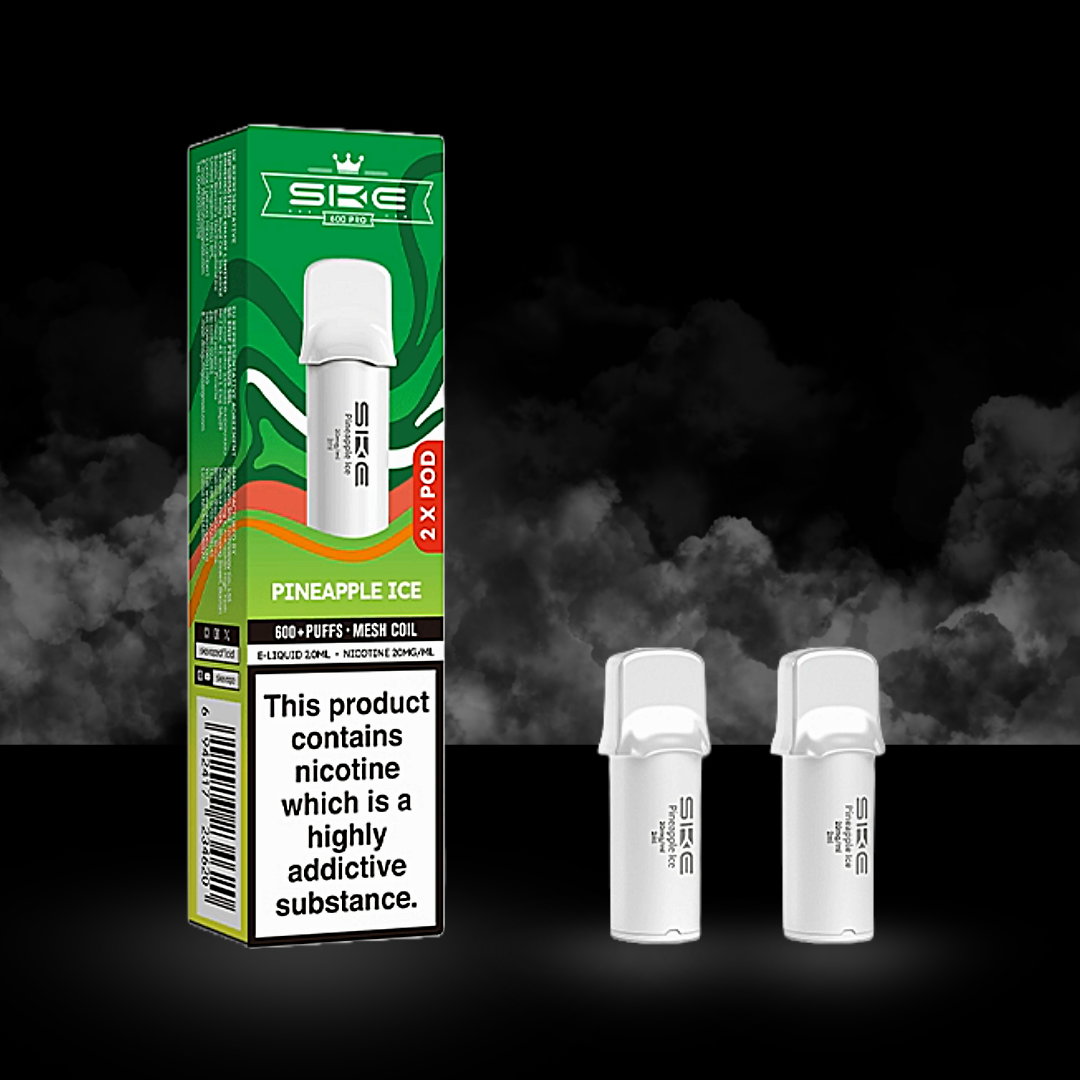 ske 600 pro pineapple ice flavour pod box with two pods.