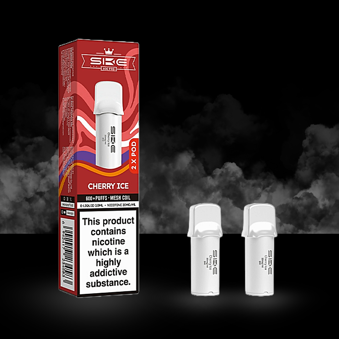 ske 600 pro cherry ice flavour pod box with two pods.