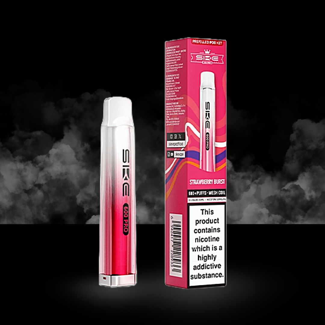 ske 600 pro strawberry burst flavoured prefilled pod kit box and device.