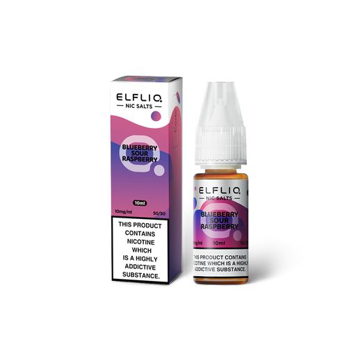 elfliq_nic_salt_e_liquid_10ml_blueberry_sour_raspberry_bottle_by_elf_bar_showing_50vg_50pg_ratio_with_10mg_or_20mg_nicotine_strength_for_mtl_vaping_variant