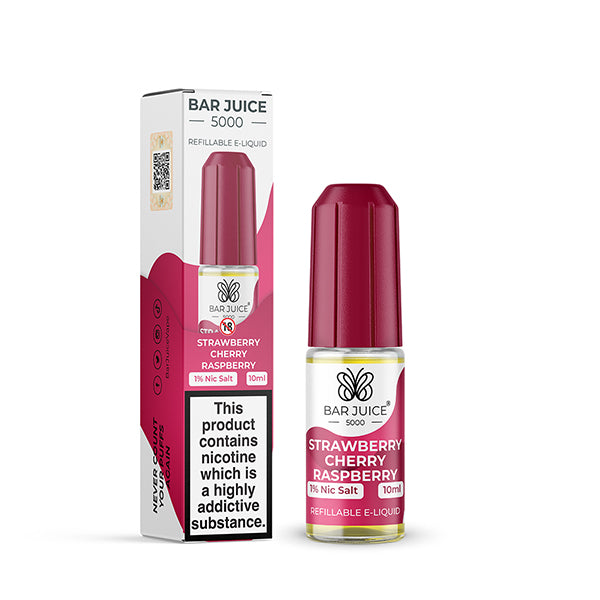 bar_juice_5000_nic_salt_e_liquid_10ml_strawberry_cherry_raspberry_bottle_showing_10mg_or_20mg_nicotine_strength_with_40vg_60pg_ratio_for_mtl_vaping_variant