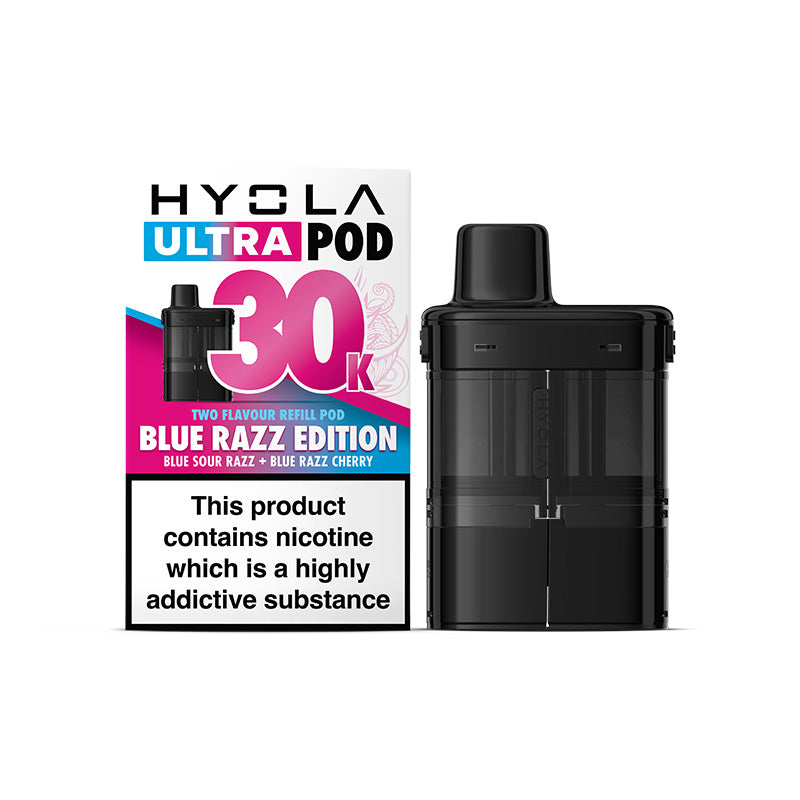 Hyola ultra 30k blue razz edition refill pack and box variant.