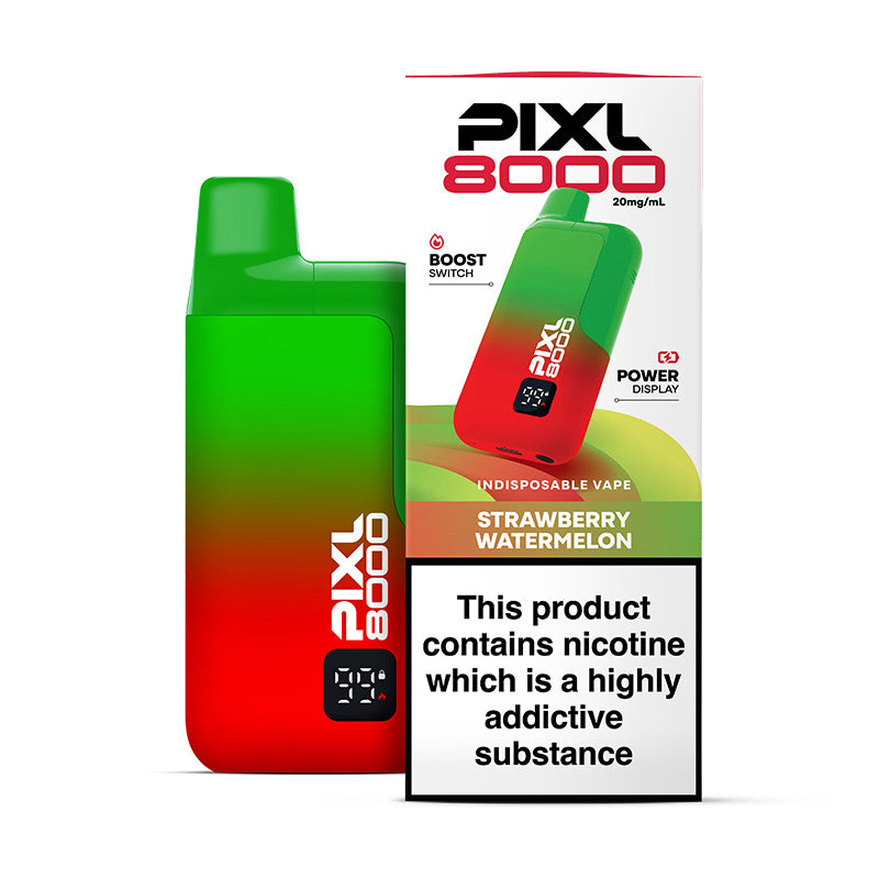 Pixl 8000 strawberry watermelon flavour vape device and box.