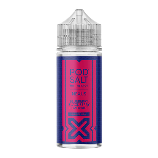 pod-salt-nexus-blueberry-blackberry-lemonade-flavour-shortfill-e-liquid-100ml-bottle-front-angle