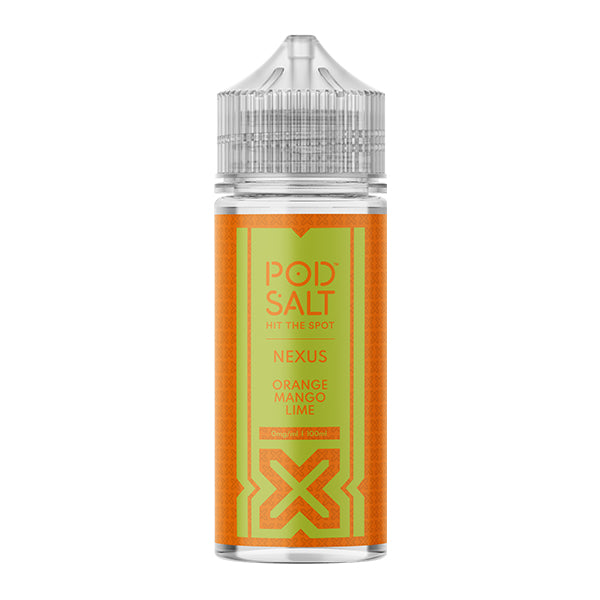 pod-salt-nexus-orange-mango-lime-flavour-shortfill-e-liquid-100ml-bottle-front-angle