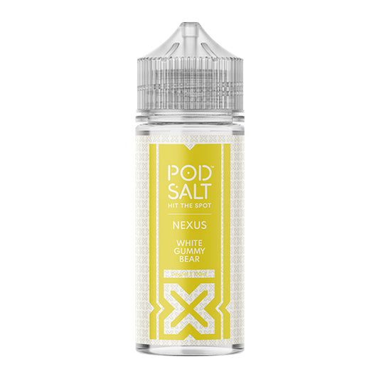 pod-salt-nexus-white-gummy-bear-flavour-shortfill-e-liquid-100ml-bottle-front-angle