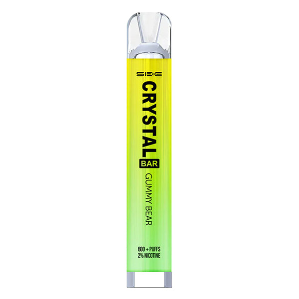 ske_crystal_bar_disposable_vape_gummy_bear_showing_sleek_design_with_2ml_20mg_nic_salt_e_liquid_500mah_battery_and_1.2ohm_mesh_coil_for_up_to_600_puffs_variant