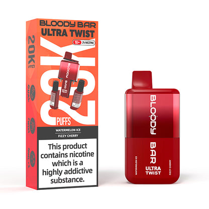 bloody-bar-20k-ultra-twist-watermelon-ice-fizzy-cherry-prefilled-disposable-vape-kit-box-and-device