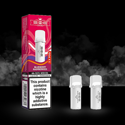 ske 600 pro blueberry raspberries flavour pod box with two pods.