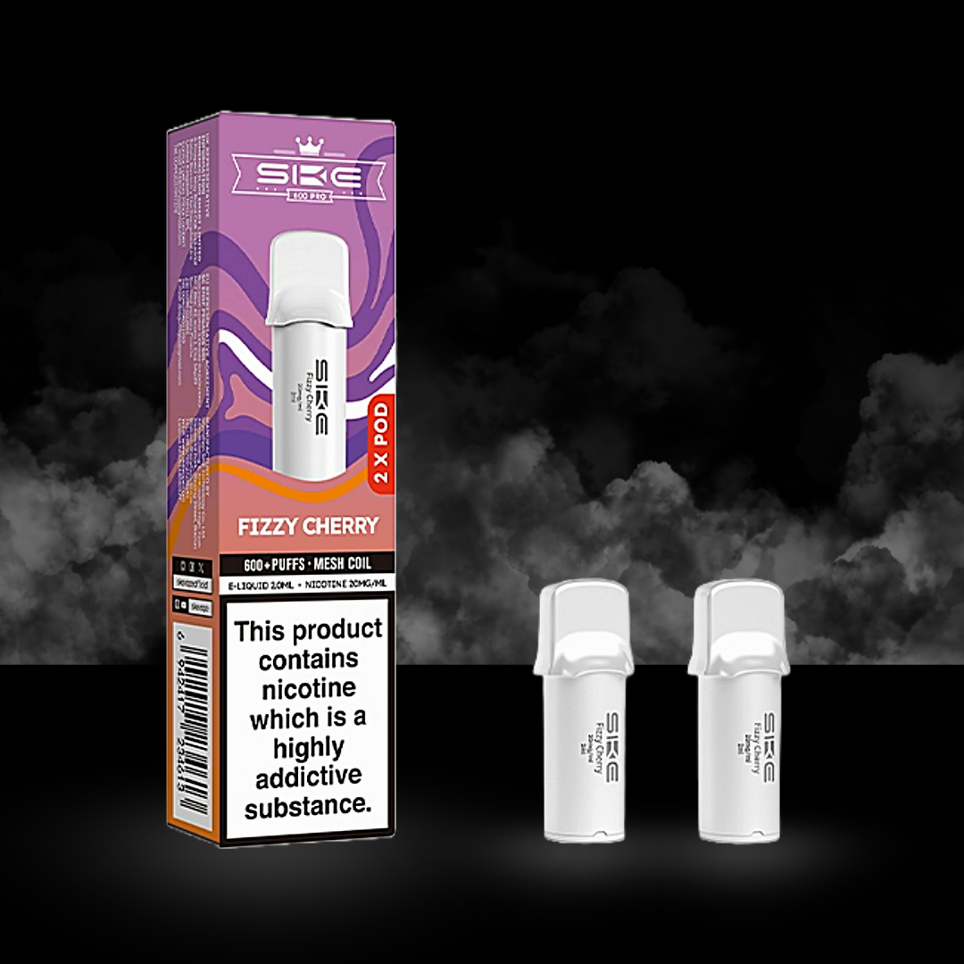 ske 600 pro fizzy cherry flavour pod box with two pods.