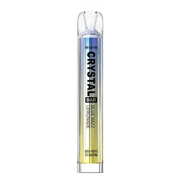 ske_crystal_bar_disposable_vape_blue_razz_lemonade_showing_sleek_design_with_2ml_20mg_nic_salt_e_liquid_500mah_battery_and_1.2ohm_mesh_coil_for_up_to_600_puffs_variant