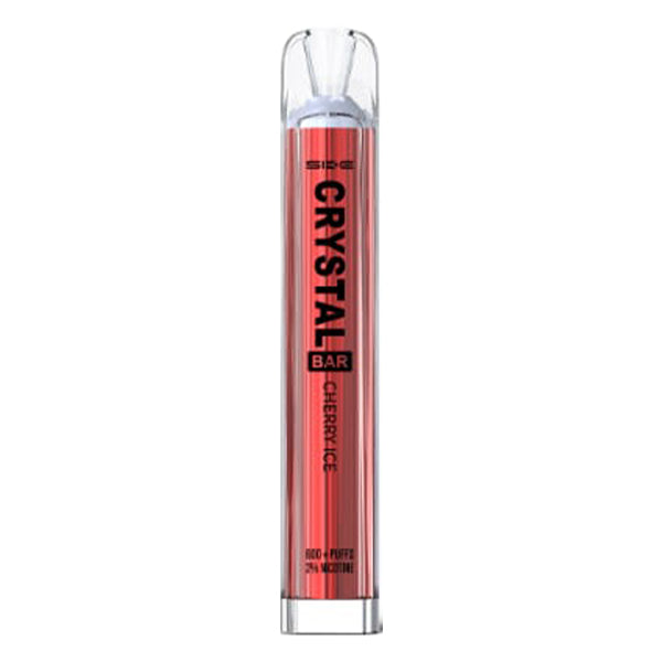 ske_crystal_bar_disposable_vape_cherry_ice_showing_sleek_design_with_2ml_20mg_nic_salt_e_liquid_500mah_battery_and_1.2ohm_mesh_coil_for_up_to_600_puffs_variant