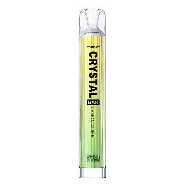 ske_crystal_bar_disposable_vape_lemon_&_lime_showing_sleek_design_with_2ml_20mg_nic_salt_e_liquid_500mah_battery_and_1.2ohm_mesh_coil_for_up_to_600_puffs_variant