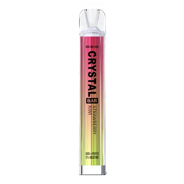 ske_crystal_bar_disposable_vape_strawberry_kiwi_showing_sleek_design_with_2ml_20mg_nic_salt_e_liquid_500mah_battery_and_1.2ohm_mesh_coil_for_up_to_600_puffs_variant